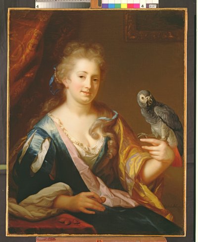 Portrait of a Lady Feeding a Parrot by Godfried Schalcken